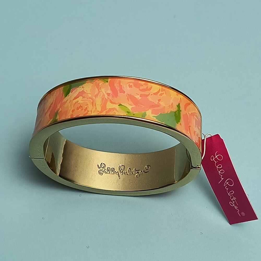 Lilly Pulitzer Boca BG Impression Hinged Clamper Bracelet Hotty Pink Statement
